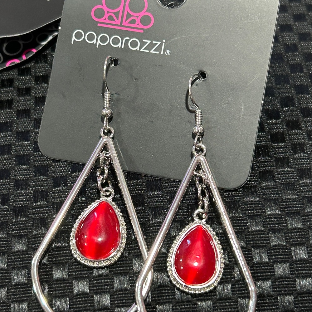 Paparazzi Silver and Red Teardrop Earrings. Ethereal Elegance